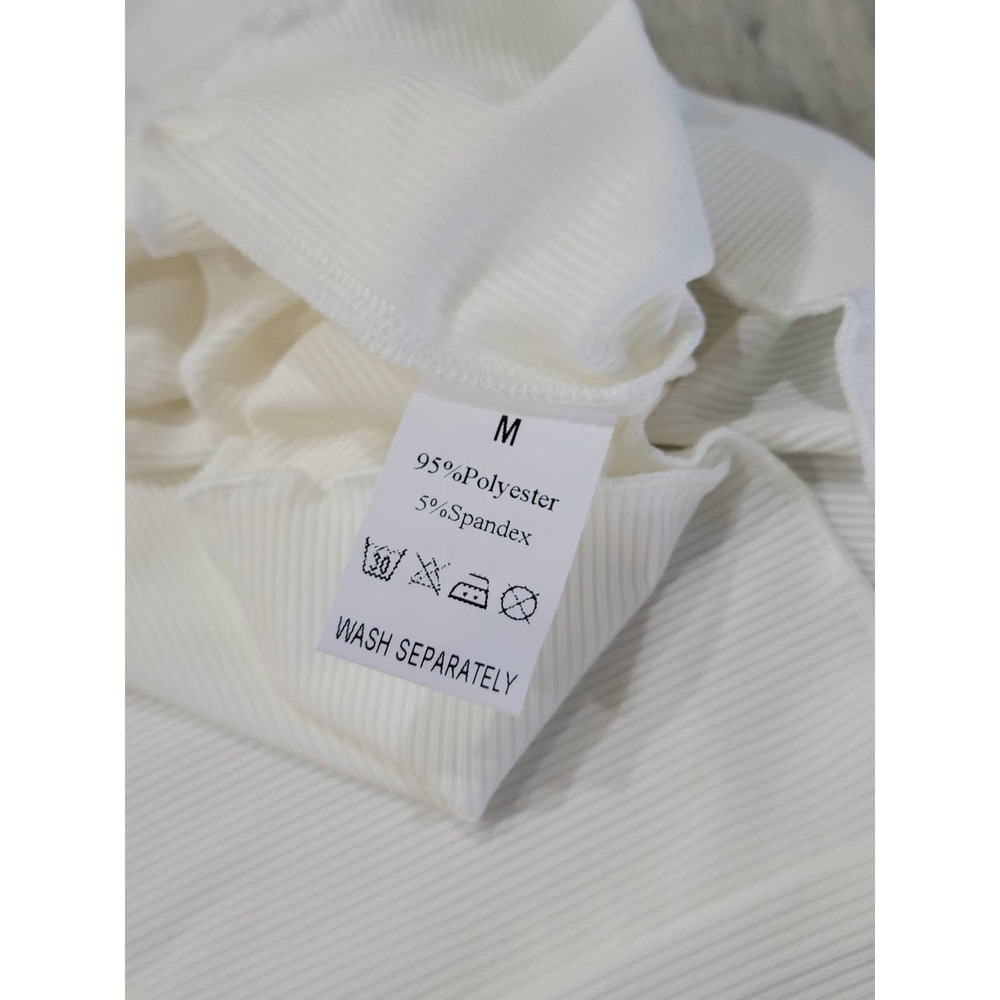 White Ribbed Collared V Neck Cropped Tee Medium NWT - Picture 5 of 8